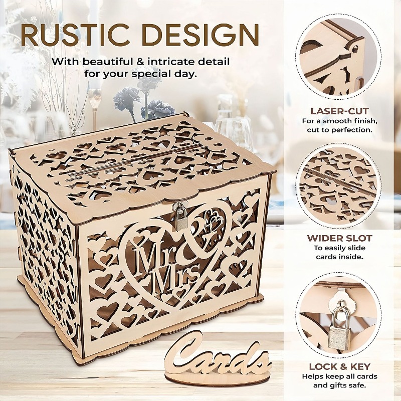 DIY Wooden Mr. & Mrs. Wedding  - đánh giá và giá Wedding Card Box