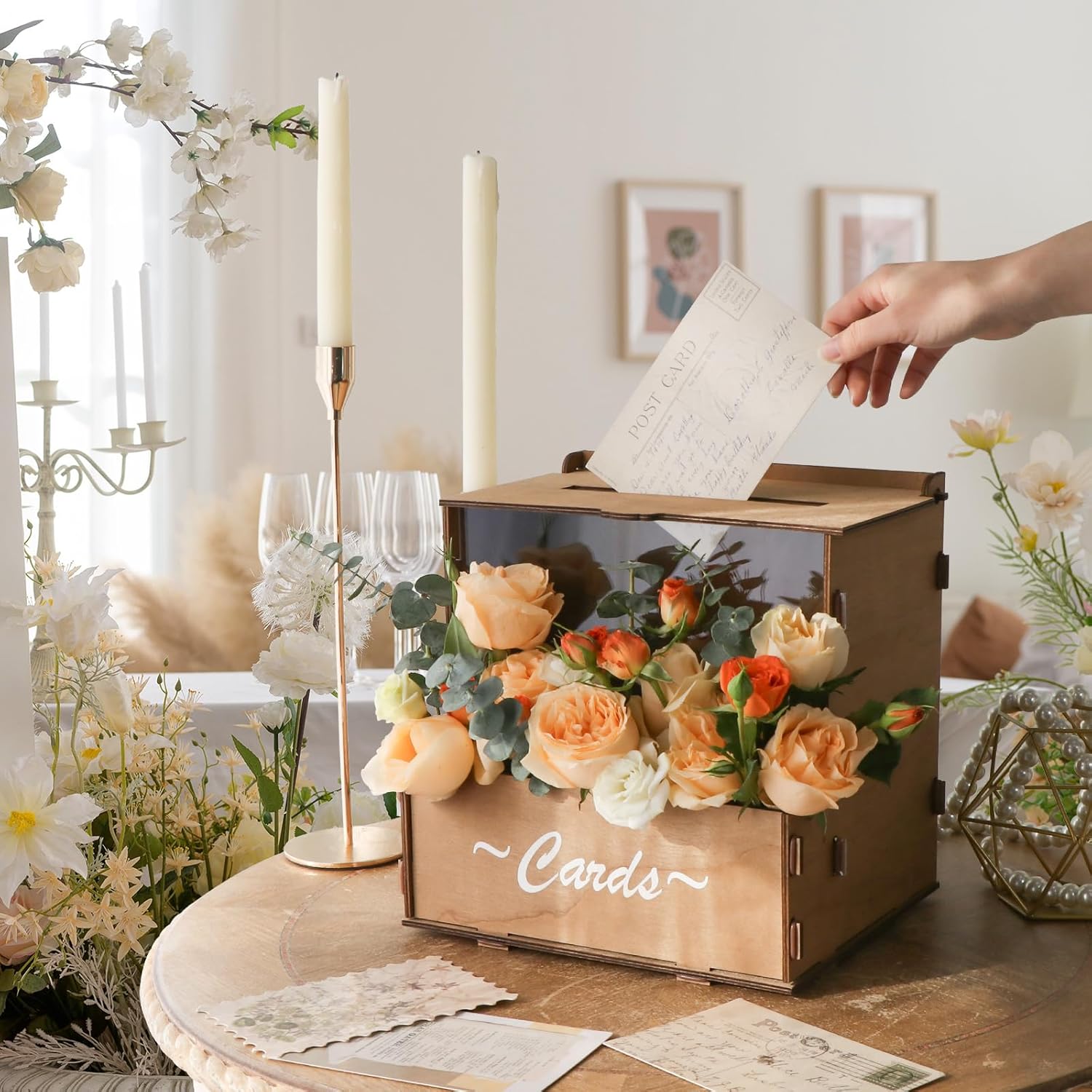Wood Wedding Card Box with Flo - đánh giá và giá Wedding Card Box