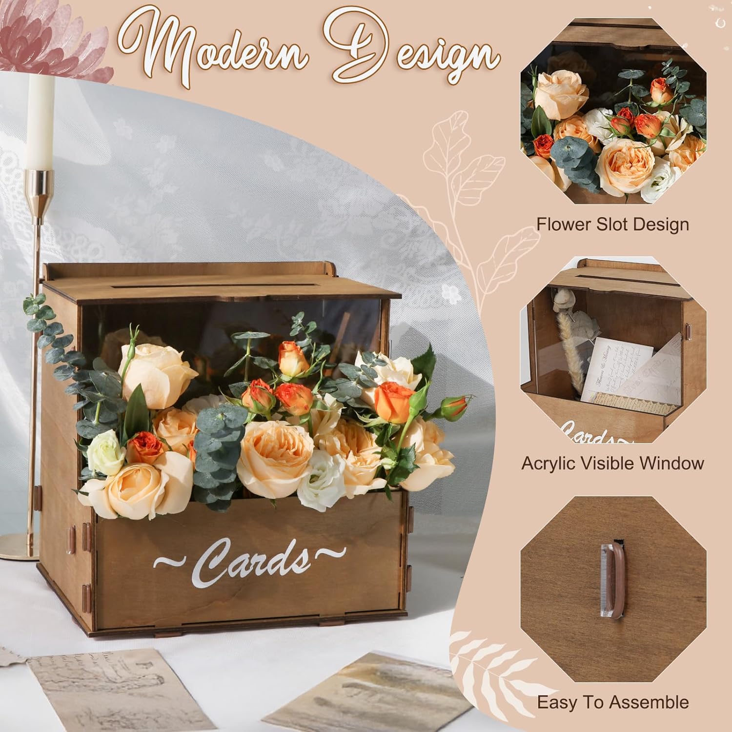Wood Wedding Card Box with Flo - đánh giá và giá Wedding Card Box